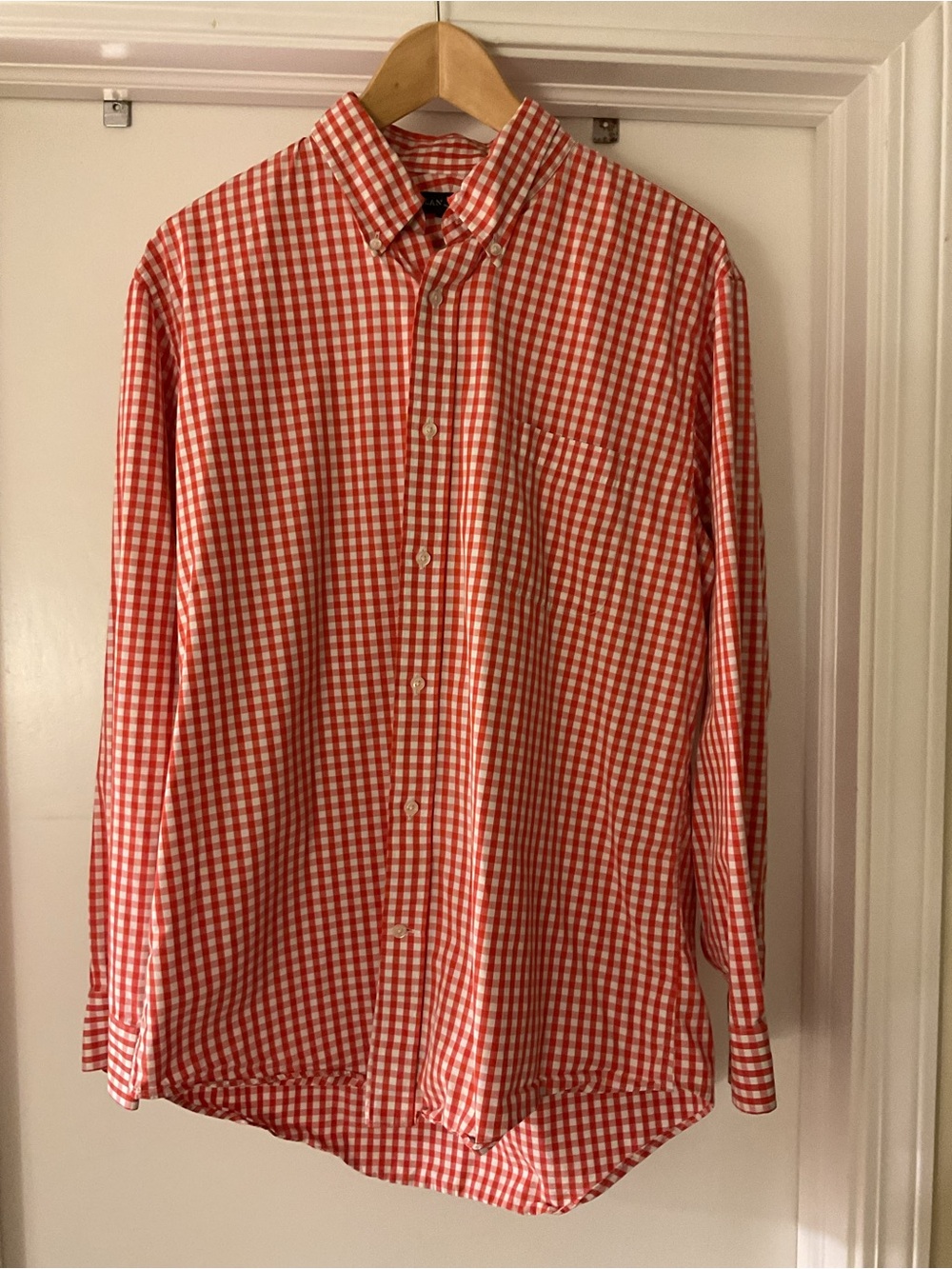 Lands' End Red and White Gingham Button-Down Shirt